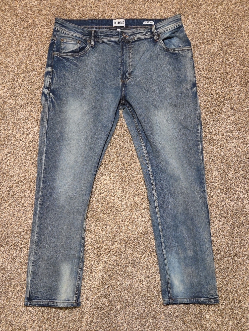 William Rast Dean Slim Straight Jeans Mens 38x30 Washed Blue Stretch Denim
